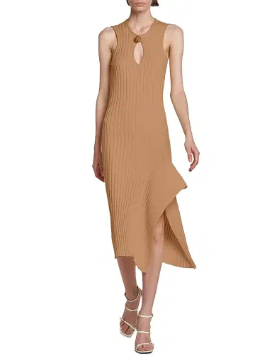 Stella McCartney Women's Asymmetric Rib-Knit Cotton Midi-Dress | Thumbnail 2 Stella McCartney Women's Asymmetric Rib-Knit Cotton Midi-Dress | Thumbnail 2