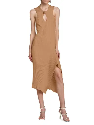 Stella McCartney Women's Asymmetric Rib-Knit Cotton Midi-Dress | Thumbnail 3 Stella McCartney Women's Asymmetric Rib-Knit Cotton Midi-Dress | Thumbnail 3