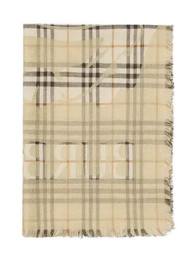 Burberry Women's Checked EKD Logo Wool-Silk Scarf | Thumbnail 2 Burberry Women's Checked EKD Logo Wool-Silk Scarf | Thumbnail 2