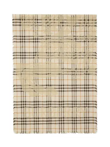 Burberry Women's Checked EKD Logo Wool-Silk Scarf | Thumbnail 1 Burberry Women's Checked EKD Logo Wool-Silk Scarf | Thumbnail 1