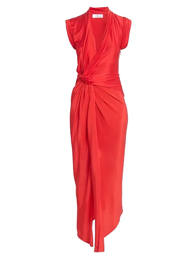 Women's Asymmetric Twist Silk Cocktail Dress - Cardinal Red