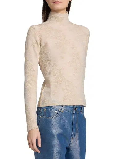 Ganni Women's Flower Jacquard Mock Turtleneck Sweater - Sand | Thumbnail 4 Ganni Women's Flower Jacquard Mock Turtleneck Sweater - Sand | Thumbnail 4