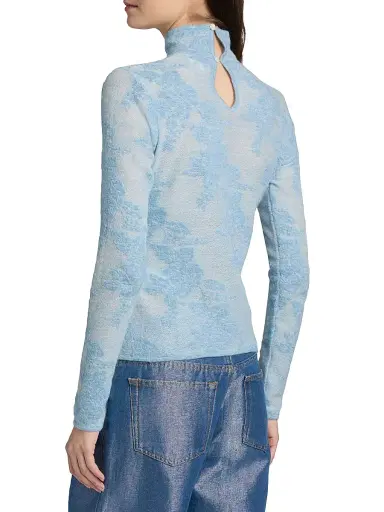 Ganni Women's Flower Jacquard Mock Turtleneck Sweater - Blissful Blue | Thumbnail 5 Ganni Women's Flower Jacquard Mock Turtleneck Sweater - Blissful Blue | Thumbnail 5