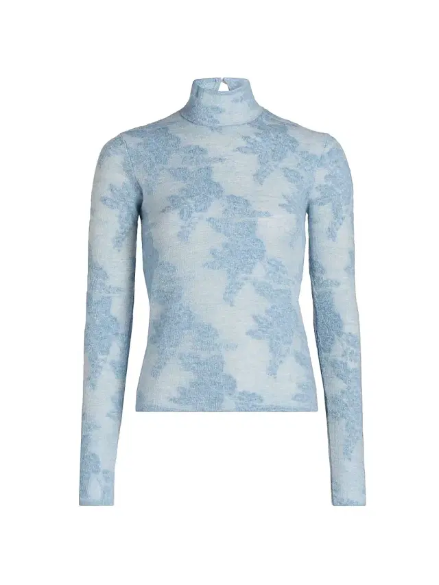 Ganni Women's Flower Jacquard Mock Turtleneck Sweater - Blissful Blue