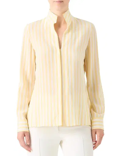 Akris Women's Striped Silk Crêpe Blouse - Sun Ecru - Size 2 | Thumbnail 3