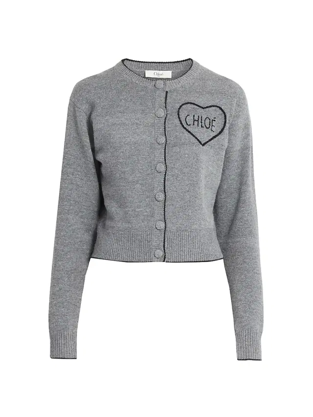 Chloé Women's Heart Logo Wool-Cashmere Cardigan - Divine Grey