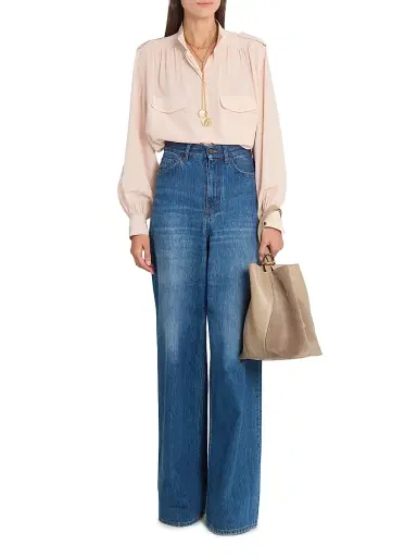 Chloé Women's Shirred Yoke Silk Blouse - Delicate Pink | Thumbnail 2 Chloé Women's Shirred Yoke Silk Blouse - Delicate Pink | Thumbnail 2