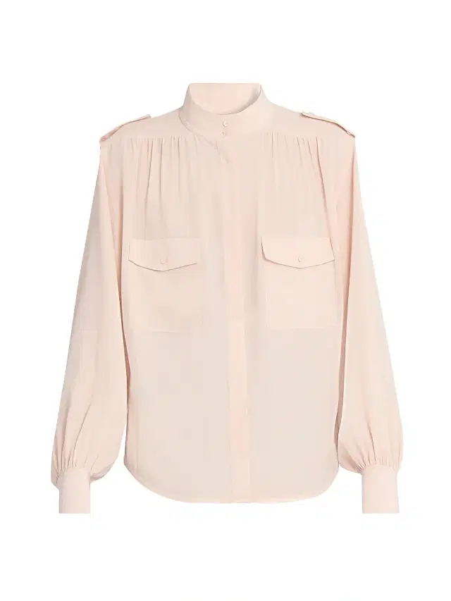 Women's Shirred Yoke Silk Blouse - Delicate Pink