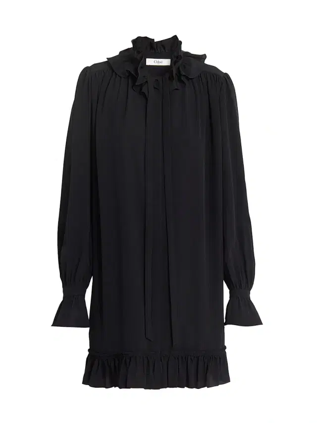 Women's Ruffle Silk Crepe Minidress - Black