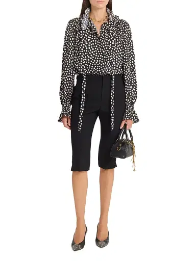 Chloé Women's Dot Print Silk Ruffle Blouse - Beige Black | Thumbnail 2 Chloé Women's Dot Print Silk Ruffle Blouse - Beige Black | Thumbnail 2