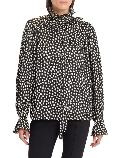 Chloé Women's Dot Print Silk Ruffle Blouse - Beige Black | Thumbnail 3 Chloé Women's Dot Print Silk Ruffle Blouse - Beige Black | Thumbnail 3