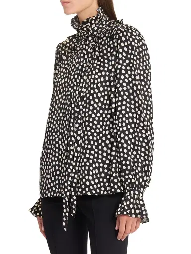 Chloé Women's Dot Print Silk Ruffle Blouse - Beige Black | Thumbnail 4 Chloé Women's Dot Print Silk Ruffle Blouse - Beige Black | Thumbnail 4