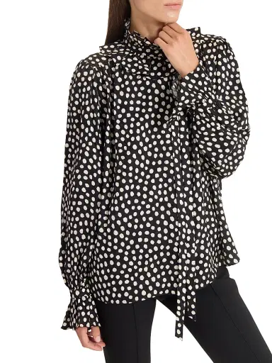 Chloé Women's Dot Print Silk Ruffle Blouse - Beige Black | Thumbnail 6 Chloé Women's Dot Print Silk Ruffle Blouse - Beige Black | Thumbnail 6