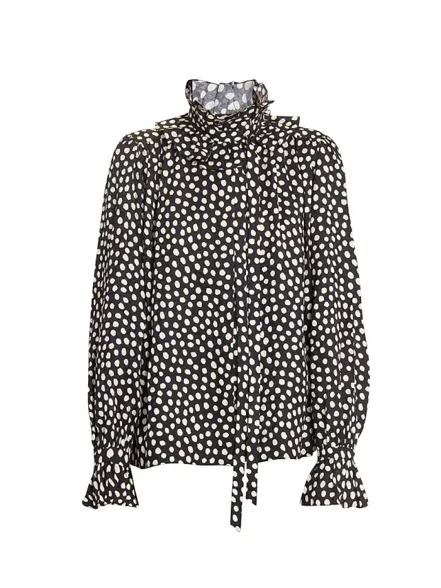 Chloé Women's Dot Print Silk Ruffle Blouse - Beige Black