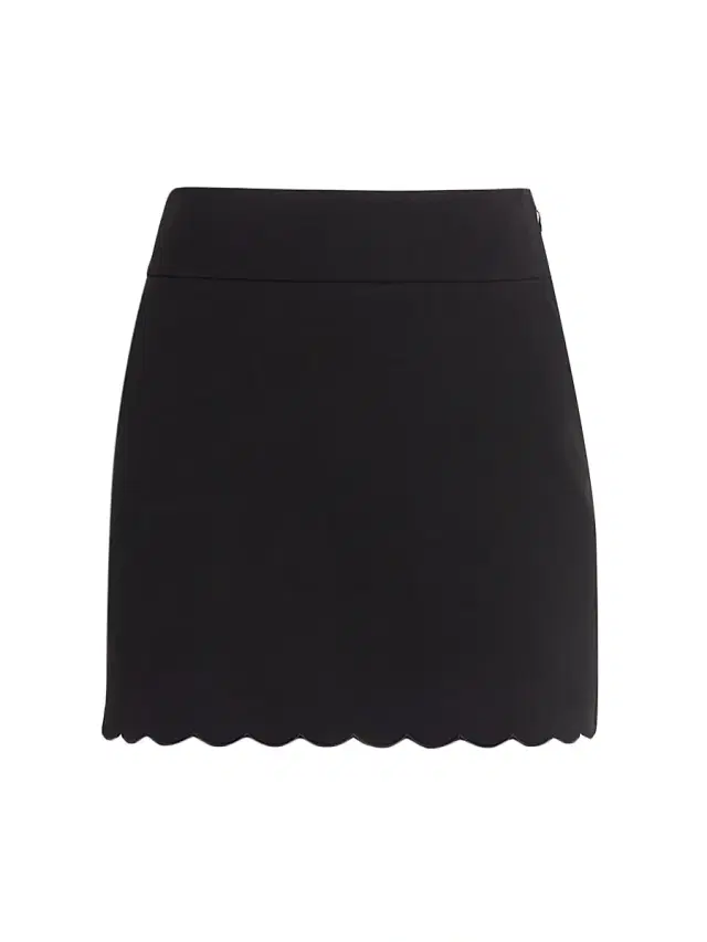 Women's Scalloped Stretch-Cotton Miniskirt - Black