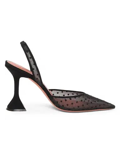 Amina Muaddi Women's Holli Lace Slingback Pumps - Lace Black Polka Dot | Thumbnail 1 Amina Muaddi Women's Holli Lace Slingback Pumps - Lace Black Polka Dot | Thumbnail 1