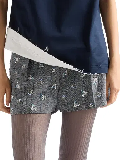 Prada Women's Embroidered Wool Pinstripe Shorts - Grey | Thumbnail 2