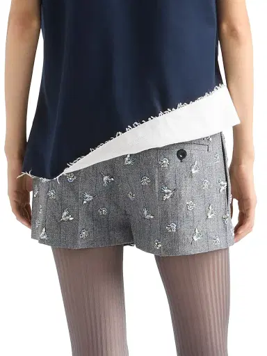 Prada Women's Embroidered Wool Pinstripe Shorts - Grey | Thumbnail 4