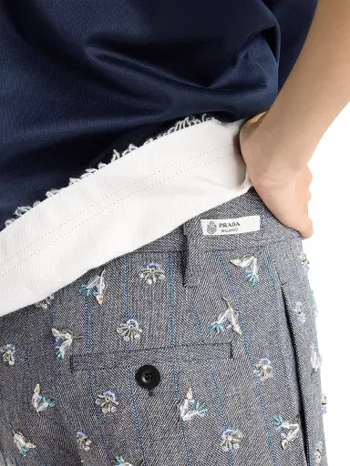 Prada Women's Embroidered Wool Pinstripe Shorts - Grey | Thumbnail 5