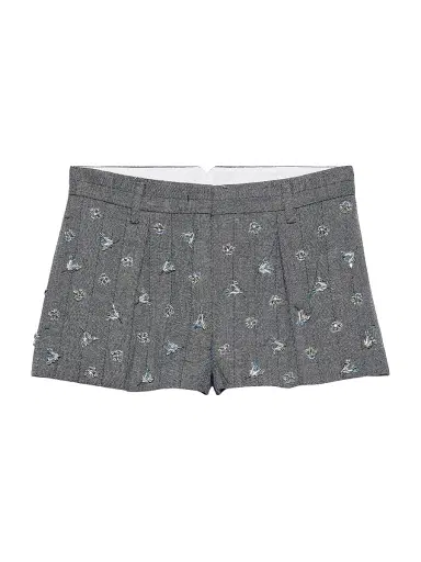 Prada Women's Embroidered Wool Pinstripe Shorts - Grey | Thumbnail 1