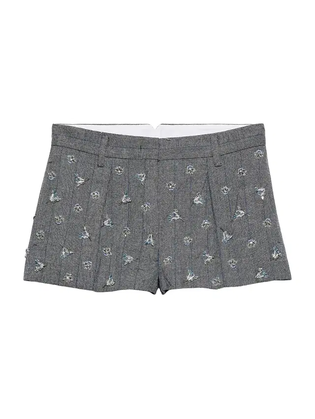 Women's Embroidered Wool Pinstripe Shorts - Grey