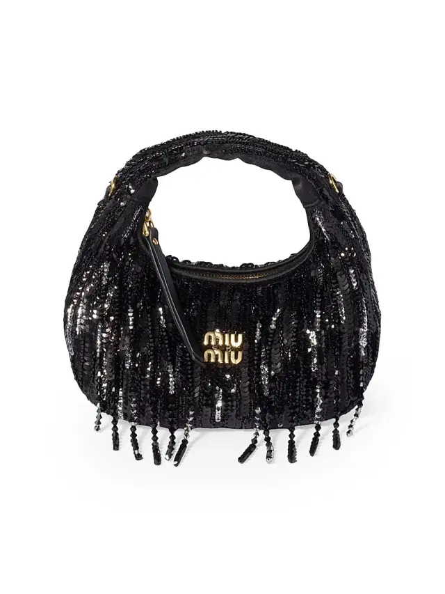 Miu Miu Women's Wander Satin Mini-Bag with Crystal and Sequin Fringe - Black