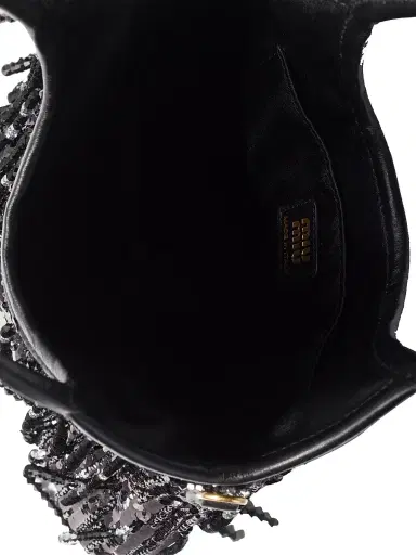 Miu Miu Women's Ivy Satin Top Handle Handbag with Crystal and Sequin Fringe - Black | Thumbnail 7