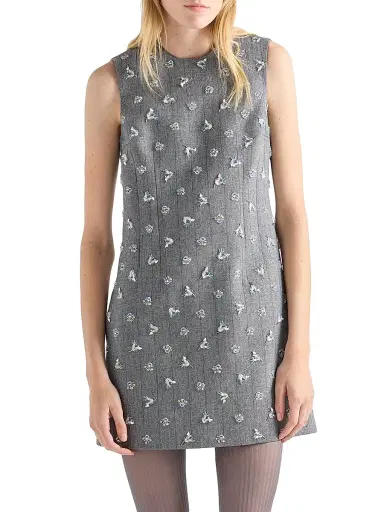 Prada Women's Embroidered Pinstripe Mini-Dress - Grey | Thumbnail 2