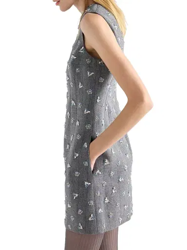 Prada Women's Embroidered Pinstripe Mini-Dress - Grey | Thumbnail 3