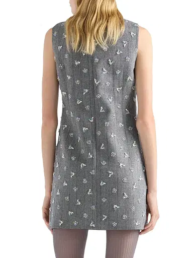 Prada Women's Embroidered Pinstripe Mini-Dress - Grey | Thumbnail 4