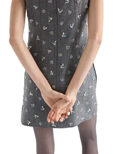 Prada Women's Embroidered Pinstripe Mini-Dress - Grey | Thumbnail 6