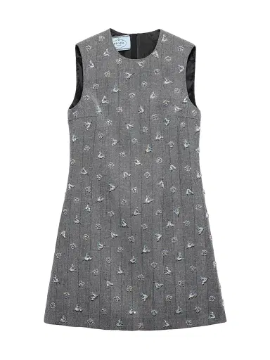 Prada Women's Embroidered Pinstripe Mini-Dress - Grey | Thumbnail 1