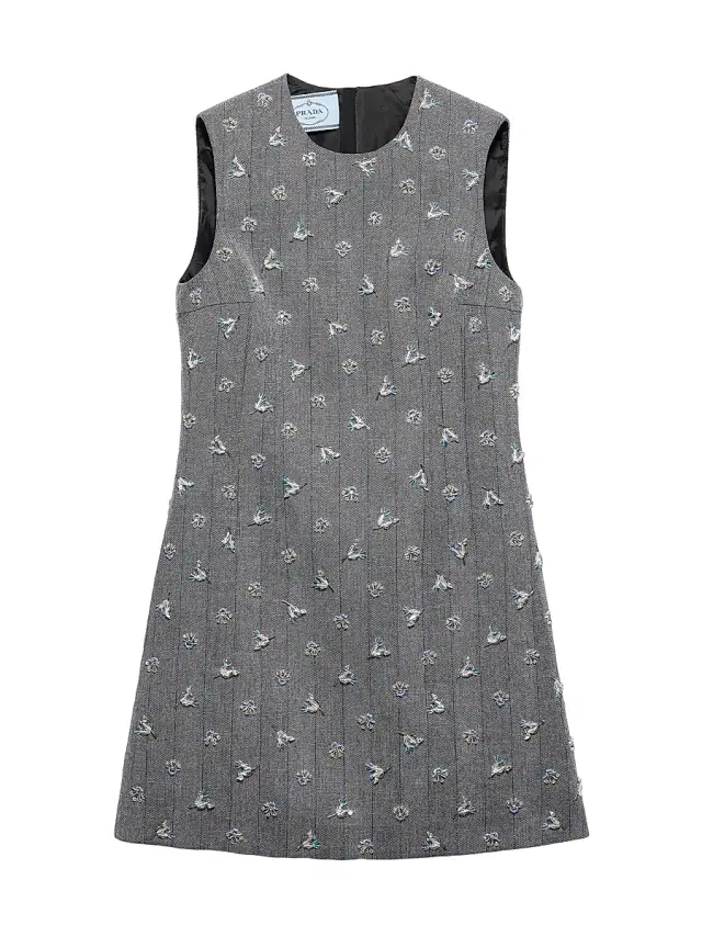 Women's Embroidered Pinstripe Mini-Dress - Grey