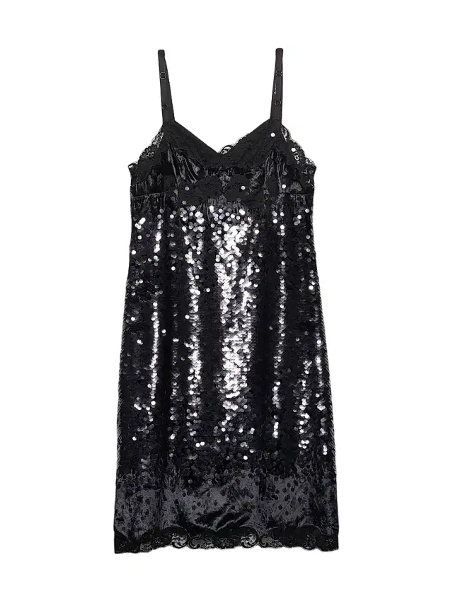 Women's Embroidered Velvet Dress with Sequins and Lace - Black