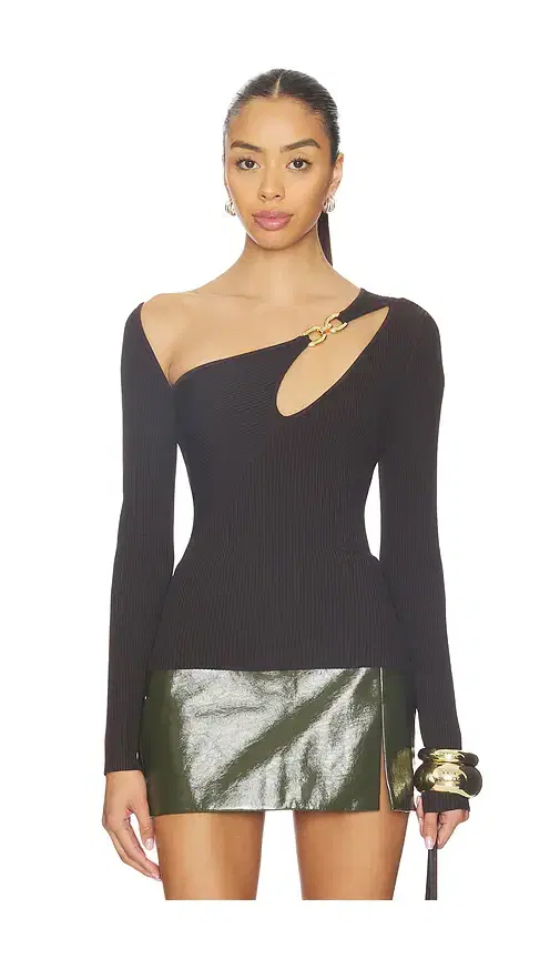 NICHOLAS Falda Asymmetrical Double Rin Rib Knit Top