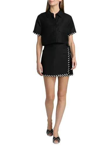 Simkhai Women's Banks Linen-Blend Wrap-Style Miniskirt - Black Multi - Size Large | Thumbnail 2