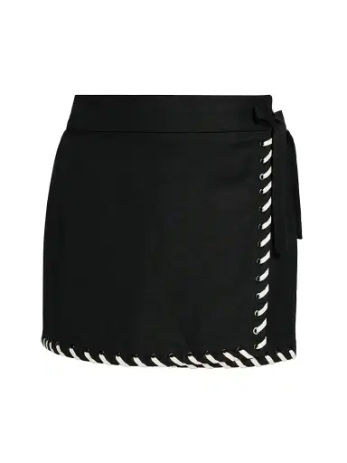 Simkhai Women's Banks Linen-Blend Wrap-Style Miniskirt - Black Multi - Size Large | Thumbnail 1