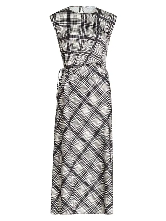 Derek Lam 10 Crosby Women's Adelita Check Crêpe Satin Midi-Dress - Black Shark Ecru