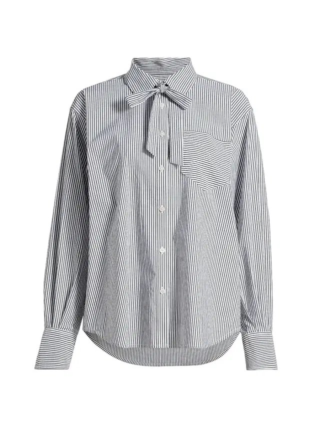 Derek Lam 10 Crosby Women's Edeline Striped Poplin Tieneck Shirt - Grey White