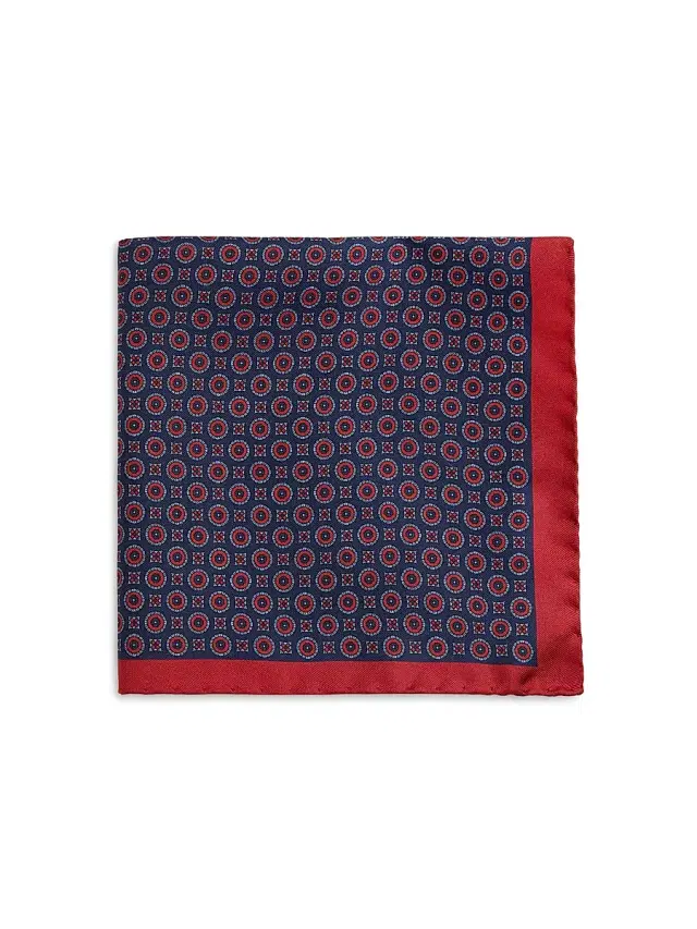 Men's COLLECTION Circles & Squares Silk Pocket Square - Red