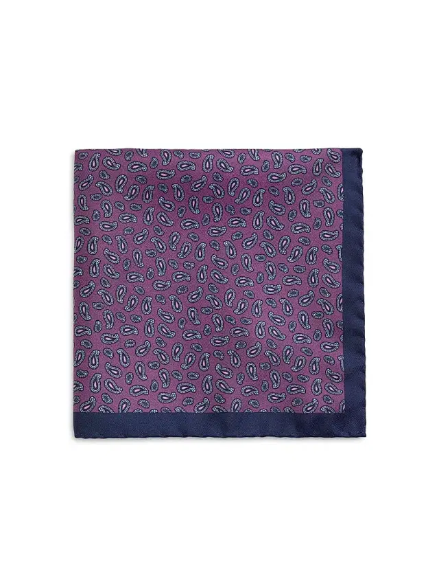 Men's Paisley Silk Pocket Square - Purple