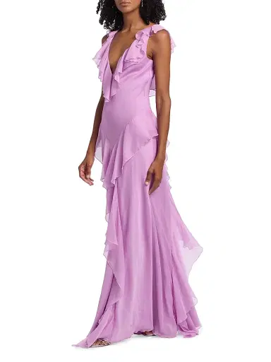 AMUR Women's Estella Ruffled Chiffon Bias-Cut Gown - Pink Dolphin | Thumbnail 2