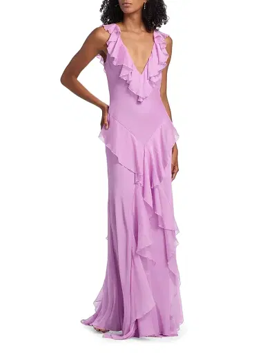 AMUR Women's Estella Ruffled Chiffon Bias-Cut Gown - Pink Dolphin | Thumbnail 3