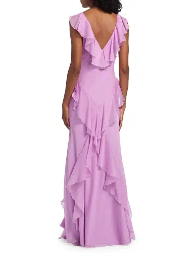 AMUR Women's Estella Ruffled Chiffon Bias-Cut Gown - Pink Dolphin | Thumbnail 5