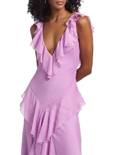 AMUR Women's Estella Ruffled Chiffon Bias-Cut Gown - Pink Dolphin | Thumbnail 6