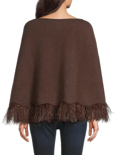 Carolyn Rowan Collection Women's Feather-Trim Cashmere Poncho - Chocolate Brown | Thumbnail 5 Carolyn Rowan Collection Women's Feather-Trim Cashmere Poncho - Chocolate Brown | Thumbnail 5