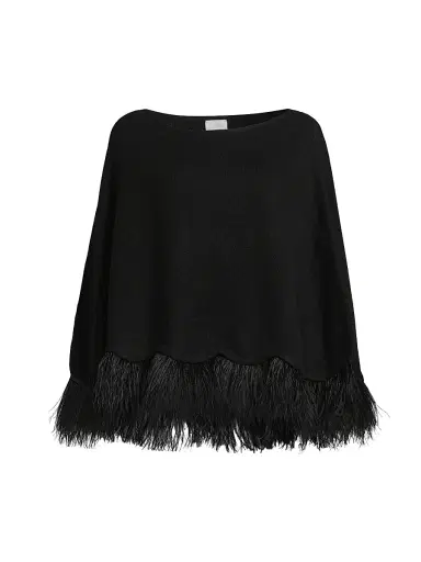 Carolyn Rowan Collection Women's Feather-Trim Cashmere Poncho - Chocolate Brown | Thumbnail 7 Carolyn Rowan Collection Women's Feather-Trim Cashmere Poncho - Chocolate Brown | Thumbnail 7