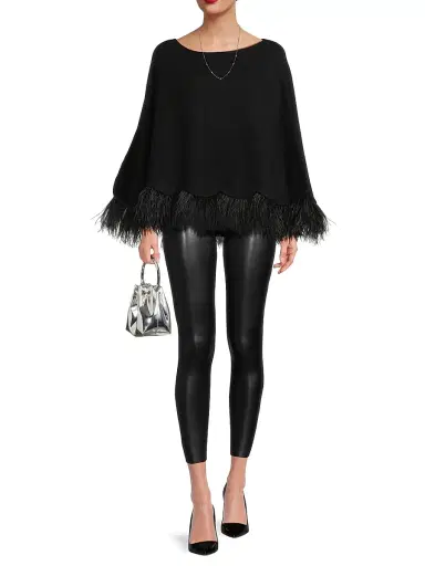 Carolyn Rowan Collection Women's Feather-Trim Cashmere Poncho - Chocolate Brown | Thumbnail 8 Carolyn Rowan Collection Women's Feather-Trim Cashmere Poncho - Chocolate Brown | Thumbnail 8