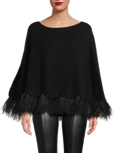 Carolyn Rowan Collection Women's Feather-Trim Cashmere Poncho - Chocolate Brown | Thumbnail 9 Carolyn Rowan Collection Women's Feather-Trim Cashmere Poncho - Chocolate Brown | Thumbnail 9