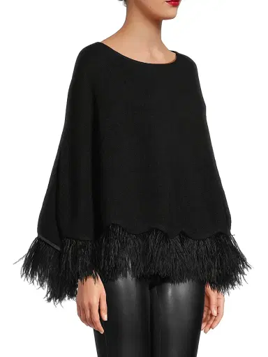Carolyn Rowan Collection Women's Feather-Trim Cashmere Poncho - Chocolate Brown | Thumbnail 10 Carolyn Rowan Collection Women's Feather-Trim Cashmere Poncho - Chocolate Brown | Thumbnail 10